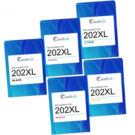 Cartouche d'encre équivalent à Epson Multipack 202XL Pack de 5 Noir photo, noir, cyan, magenta, jaune Cartouche d'encre équivalent à Epson Multipack 202XL Pack de 5 Noir photo, noir, cyan, magenta, jaune