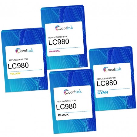 Cartouche d'encre équivalent à Brother LC980 Pack de 4 Noir, Jaune, Cyan, Magenta Cartouche d'encre équivalent à Brother LC980 Pack de 4 Noir, Jaune, Cyan, Magenta