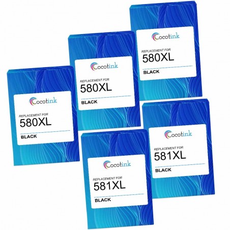 Pack de 5 Canon PGI-580XXL CLI-581XXL cartouches d'encre compatibles Pack de 5 Canon PGI-580XXL CLI-581XXL cartouches d'encre compatibles