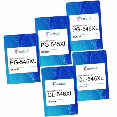 Pack de 5 Canon PG-545XL CL-546XL cartouches d'encre compatibles Pack de 5 Canon PG-545XL CL-546XL cartouches d'encre compatibles