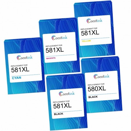 Pack de 5 Canon PGI-580XXL CLI-581XXL cartouches d'encre compatibles Pack de 5 Canon PGI-580XXL CLI-581XXL cartouches d'encre compatibles