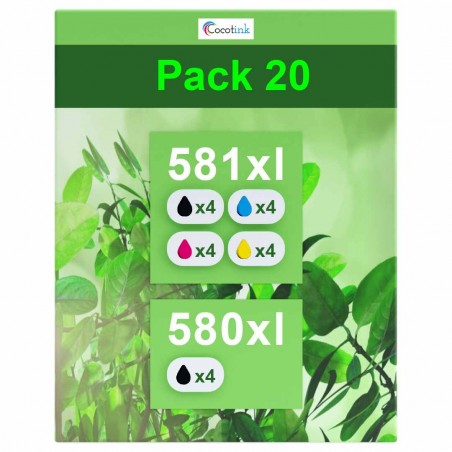 Pack de 20 Canon PGI-580XXL CLI-581XXL cartouches d'encre compatibles