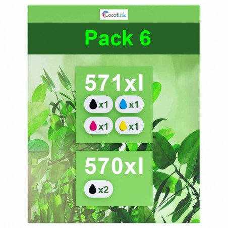 Pack de 6 cartouches compatibles PGI-570XL CLI-571XL Canon 2 X 570xl, 1 X 571xl noir, 1 X 571xl cyan, 1 X 571xl magenta, 1 X 571 Pack de 6 cartouches compatibles PGI-570XL CLI-571XL Canon 2 X 570xl, 1 X 571xl noir, 1 X 571xl cyan, 1 X 571xl magenta, 1 X 571