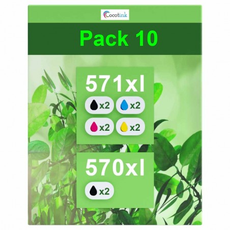 Pack de 10 cartouches compatibles PGI-570XL CLI-571XL Canon 2 X 570xl, 2 X 571xl noir, 2 X 571xl cyan, 2 X 571xl magenta, 2 X 57 Pack de 10 cartouches compatibles PGI-570XL CLI-571XL Canon 2 X 570xl, 2 X 571xl noir, 2 X 571xl cyan, 2 X 571xl magenta, 2 X 57