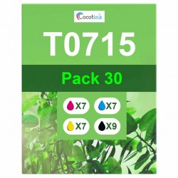 Pack de 30 cartouches compatibles T0715 Epson 9 noirs, 7 cyan, 7 magenta, 7 jaune