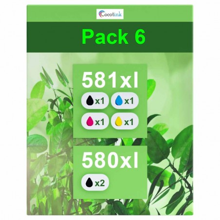 compatible Canon PGI-580 CLI-581 Pack de 6 cartouches d'encre Noir, Noir pigmenté , Cyan , Magenta , Jaune compatible Canon PGI-580 CLI-581 Pack de 6 cartouches d'encre Noir, Noir pigmenté , Cyan , Magenta , Jaune